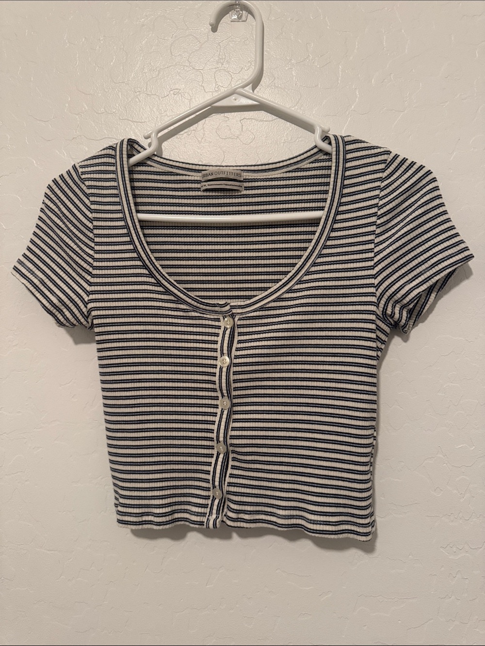 Urban Outfitters Black & White Striped Ribbed Button-Up Crop Top